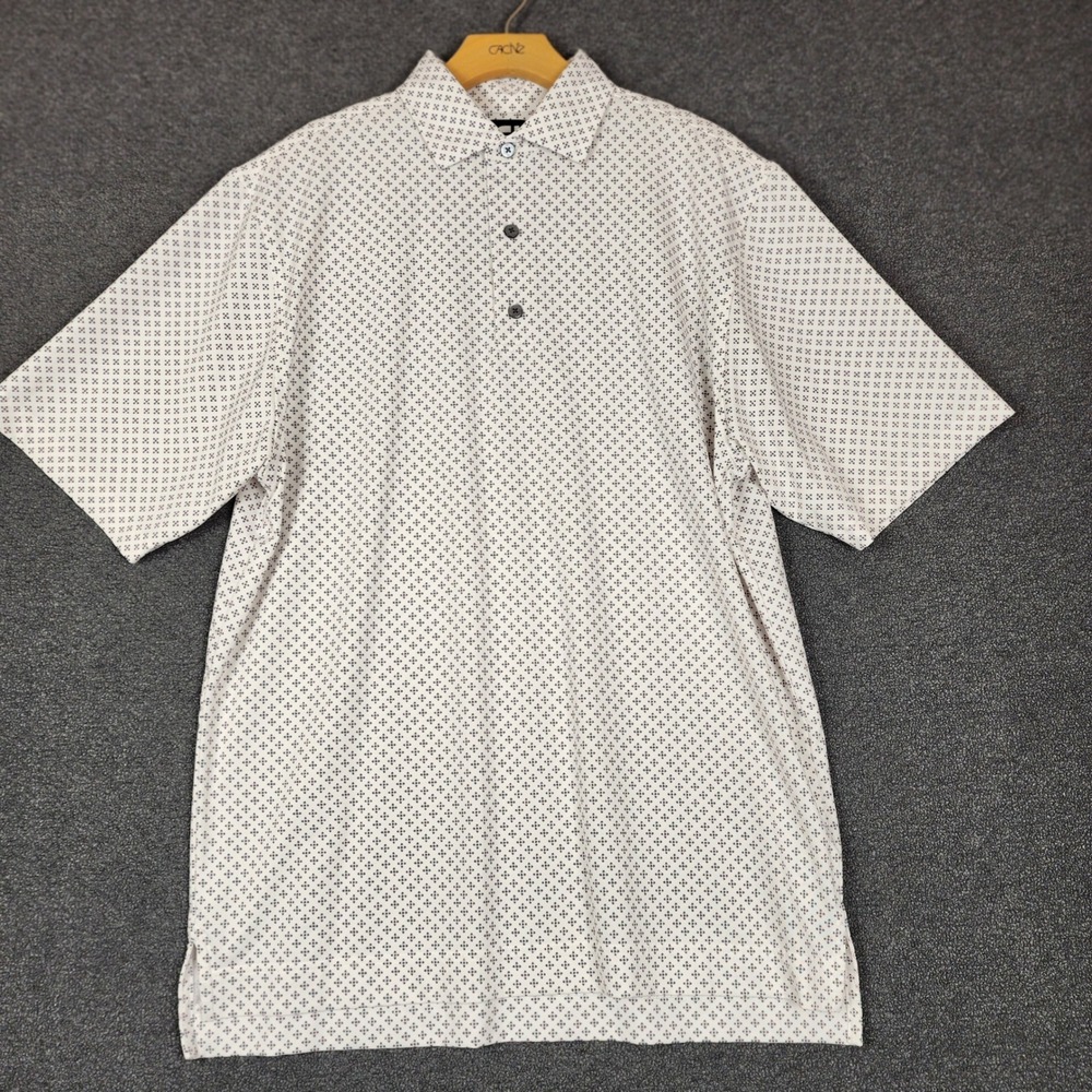 FootJoy Mens ProDry Golf Polo Shirt White Diamond Print Stretch Medium